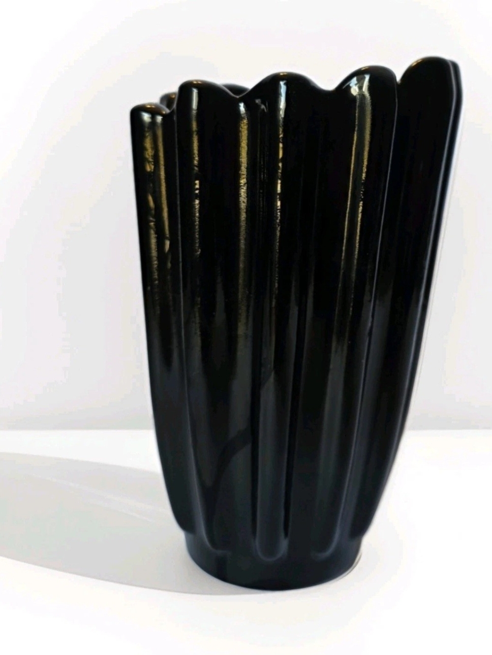Vintage Black Amethyst Glass Vase Fluted Ribbed Art Deco Decor